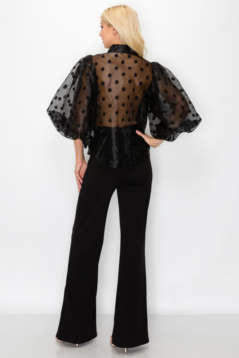 BALLOON SLEEVE ORGANZA POLKA DOT BLOUSE