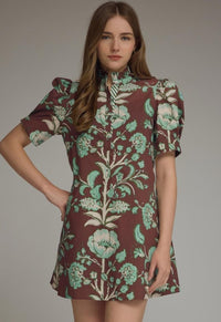 SHORT PUFF SLEEVE FLORAL PRINT DRESS