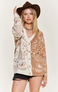 HEART PAISLEY COLOUR BLOCK CARDIGAN