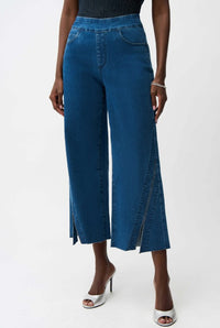 JOSEPH RIBKOFF FLARE CROP STUD DENIM PANT