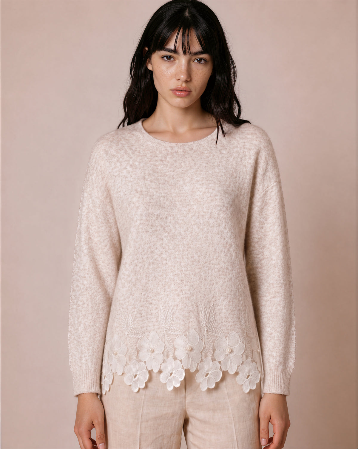POINT SWEATER KNIT FLORAL LACE