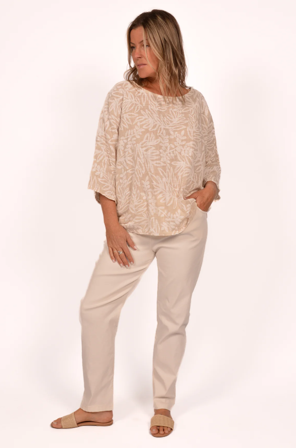 CATHERINE LINEN LEAF PRINT TOP