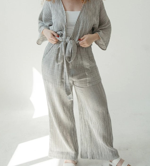POKO PANT STRIPED CRINKLE POCKETED