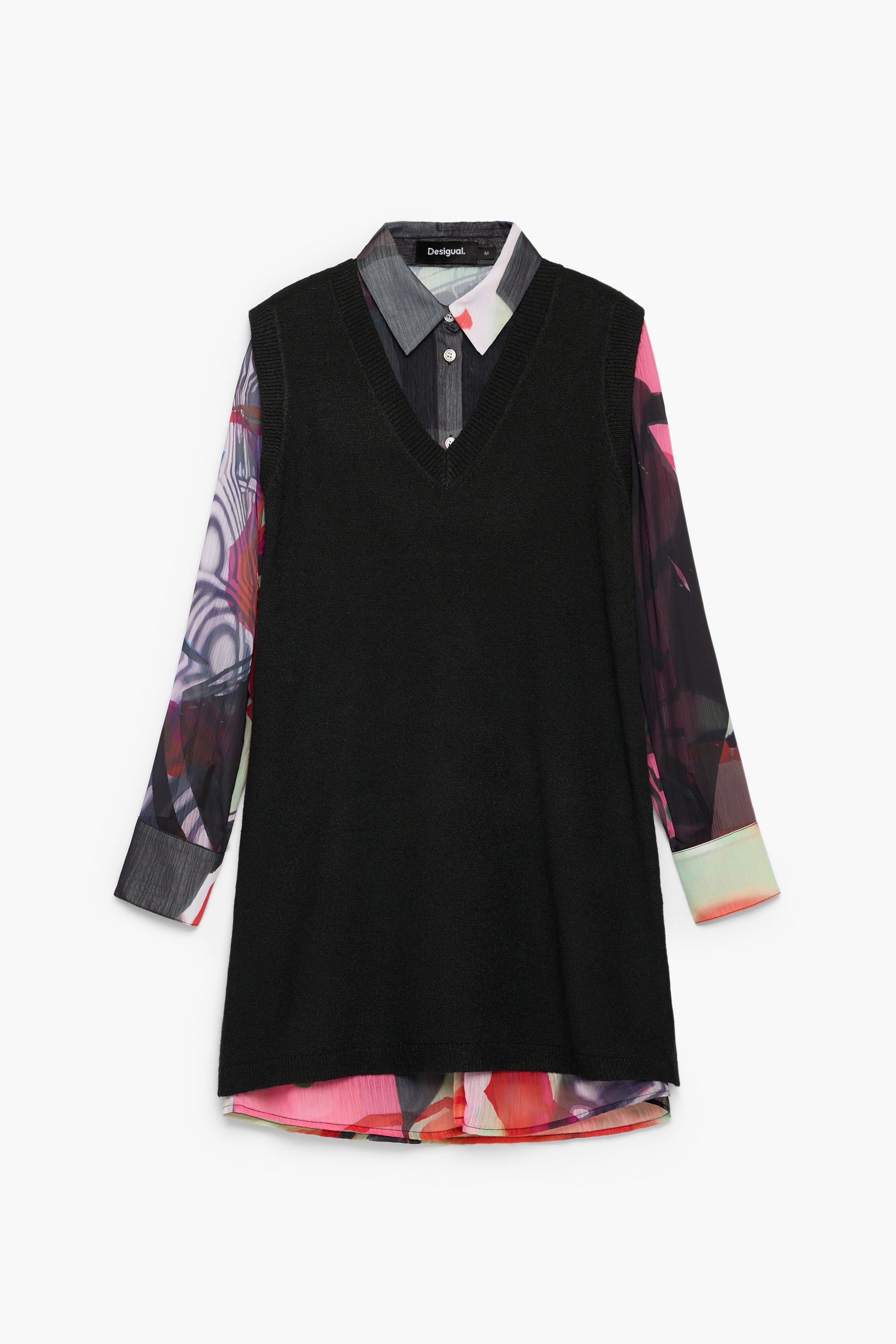 DESIGUAL 2PC BUTTON UP DRESS WITH VEST