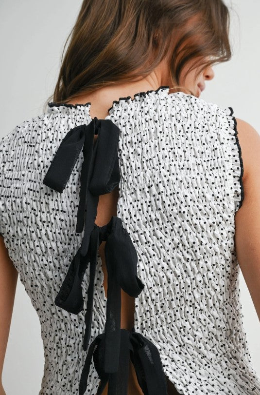 RUCHED RIBBON BACK TOP