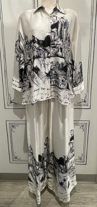 2 PIECE SET - 3/4 SLEEVE BUTTON UP WITH PULL ON PANTS