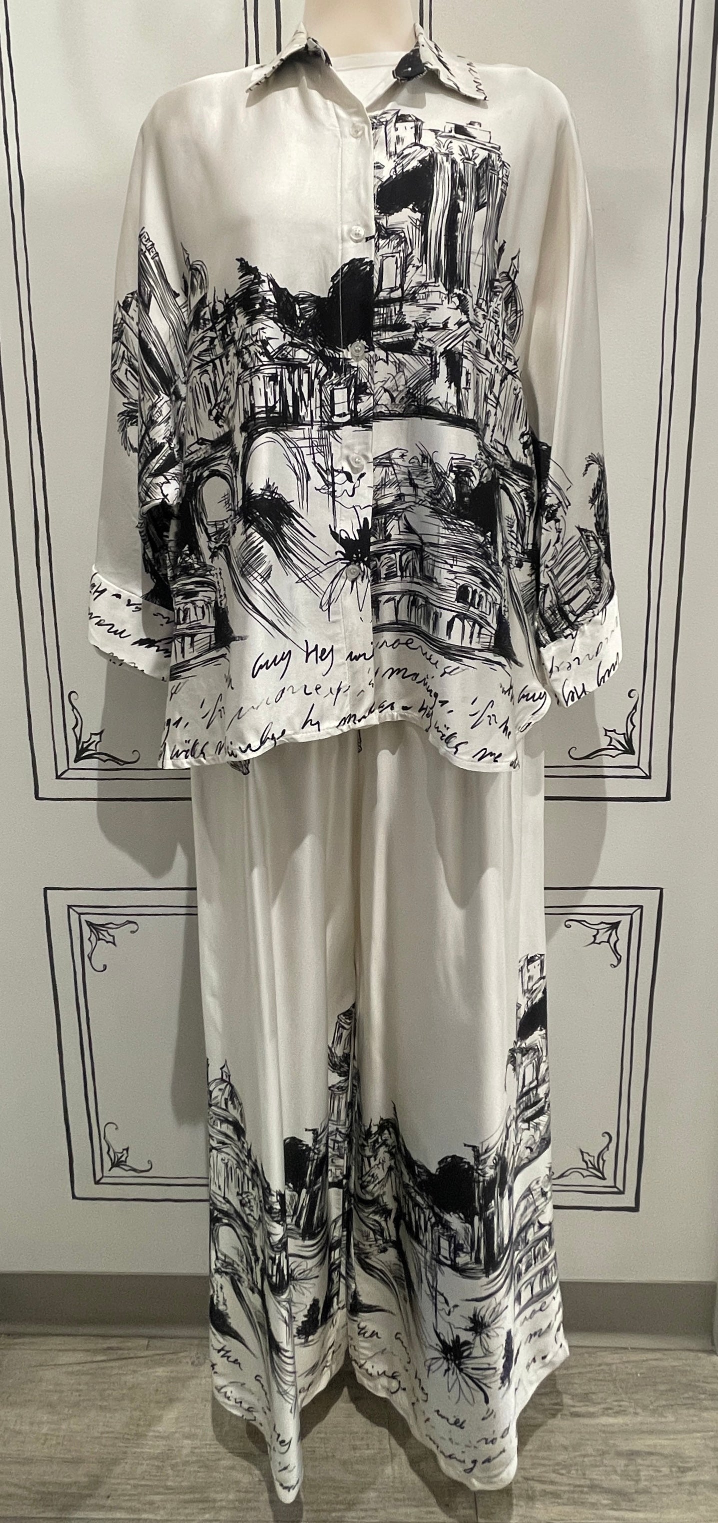 2 PIECE SET - 3/4 SLEEVE BUTTON UP WITH PULL ON PANTS