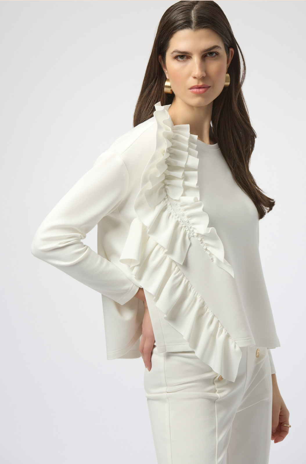 RIBKO SCUBA RUFFLE TOP