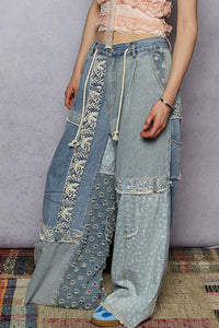 POL PANTS DENIM MIX WIDE