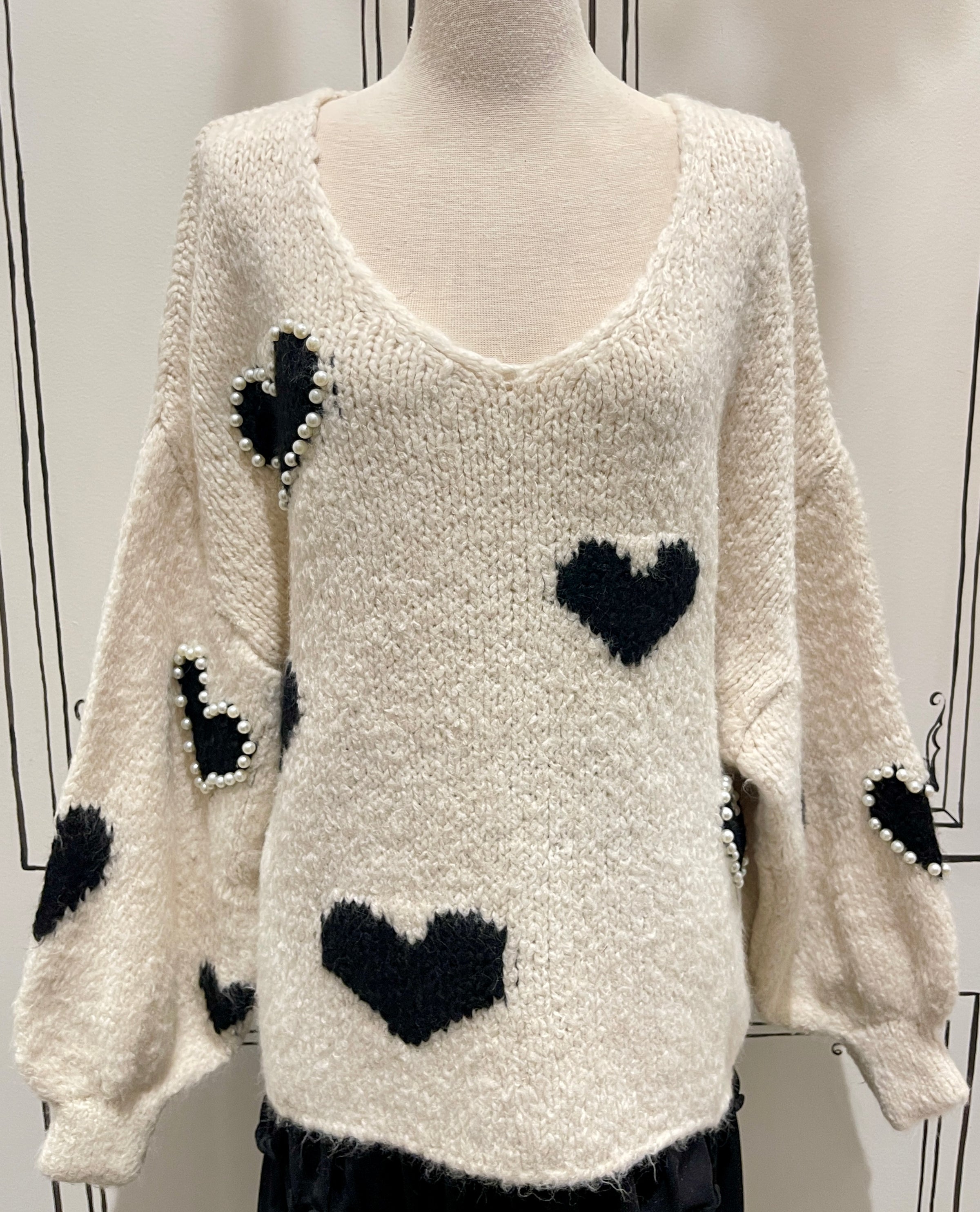 ASTRID SWEATER PUFF SLEEVE HEART PEARL