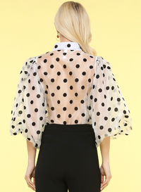 BALLOON SLEEVE ORGANZA POLKA DOT BLOUSE