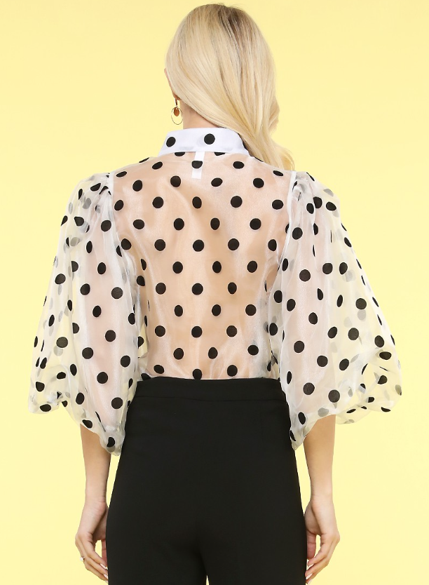 BALLOON SLEEVE ORGANZA POLKA DOT BLOUSE