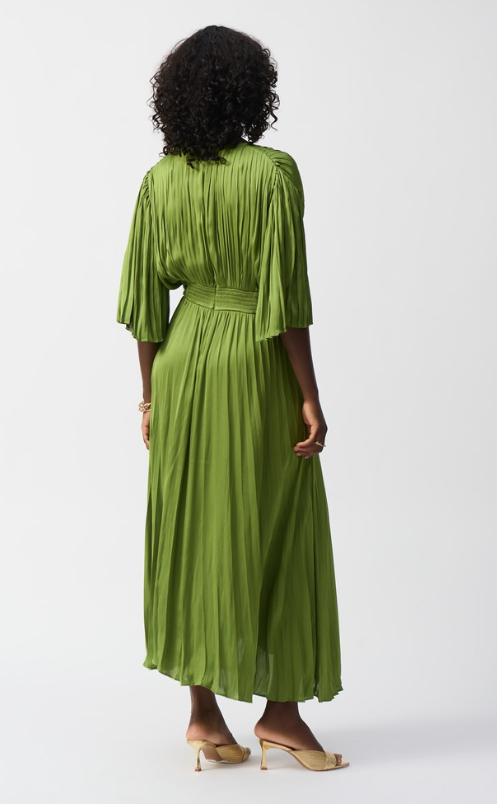 JOSEPH RIBKOFF PLEATED SATIN MIDI DRESS