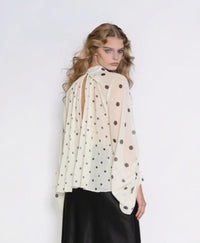 POLKA DOT CHIFFON NECK TIE BLOUSE