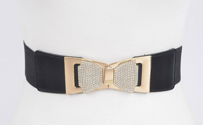 RHINESTONE RIBBON BUCKLE STRETCH BELT