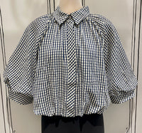 SHORT BUTTON UP PUFF SLEEVE TOP