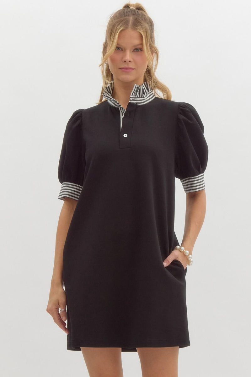 SHORT SLEEVE PULLOVER POLO RUFFLE NECK DRESS