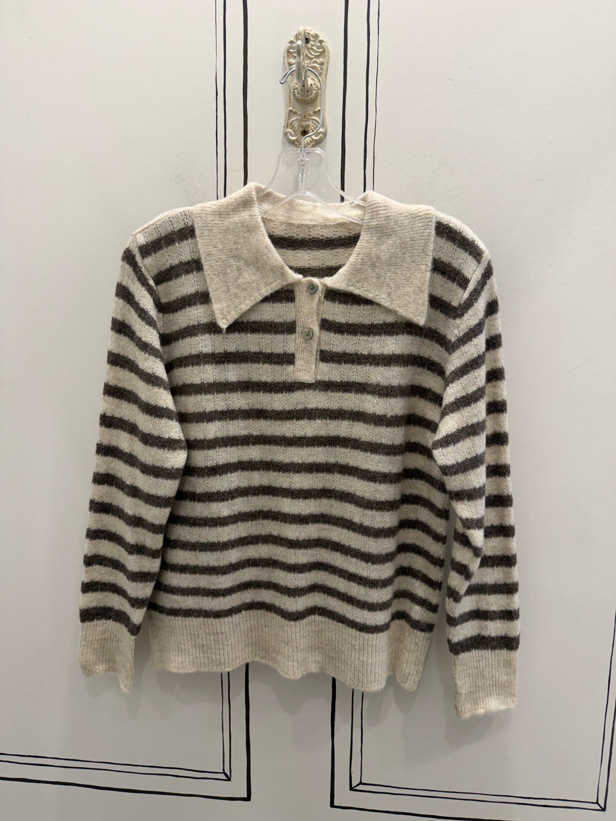 WINNI SWEATER 1/4 BUTTON UP COLLAR STRIPE SOFT KNIT