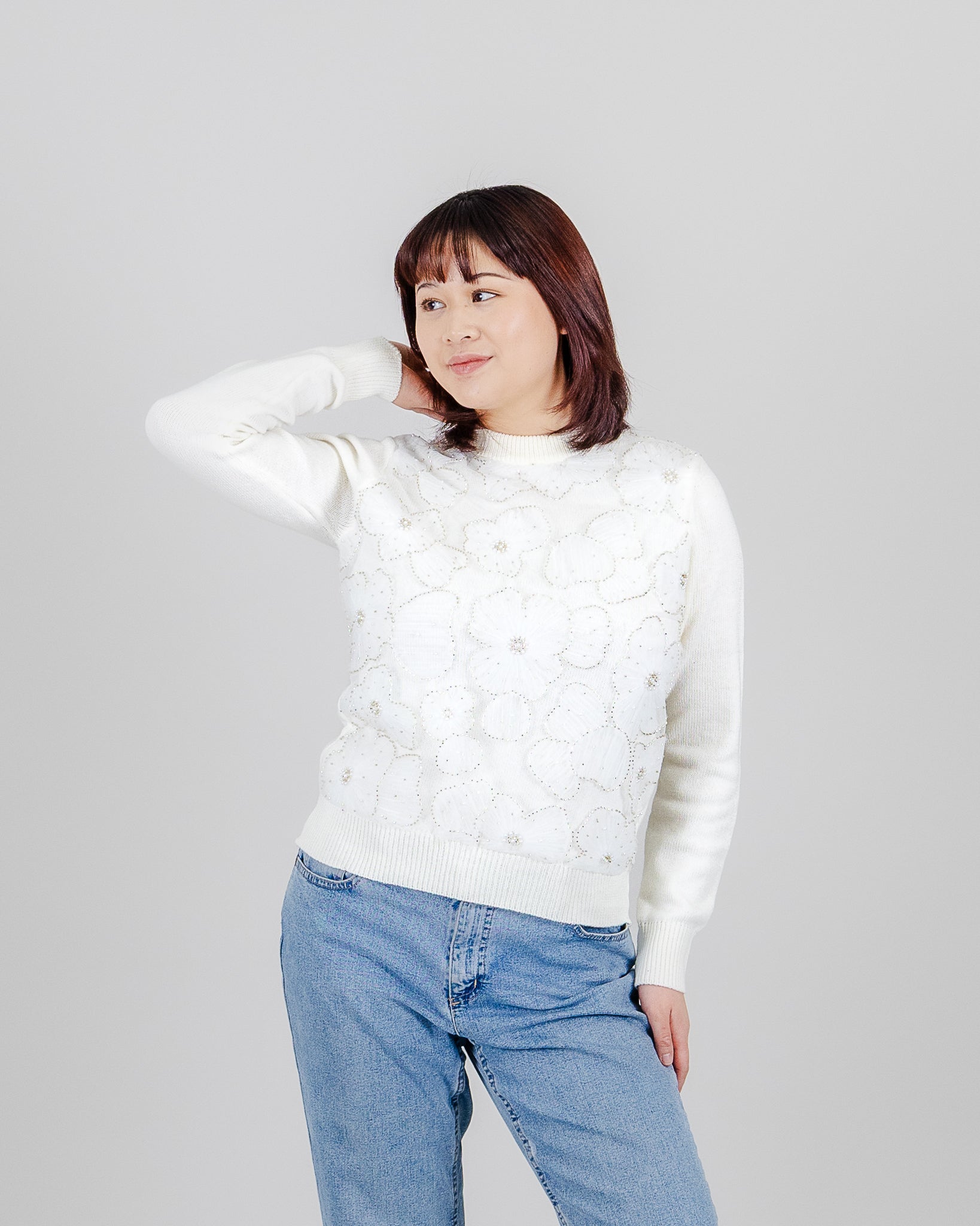 FUN SWEATER PULLOVER FLORAL OVERLAY