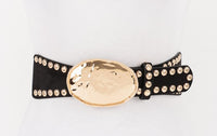 HAMMERED METAL BUCKLE STUDDED FAUX SUEDE BELT
