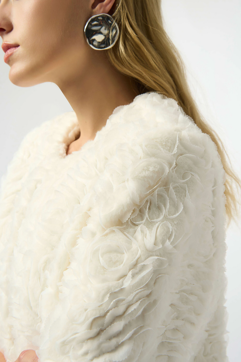 JOSEPH RIBKOFF EMBROIDERED FAUX FUR COLLARLESS JACKET