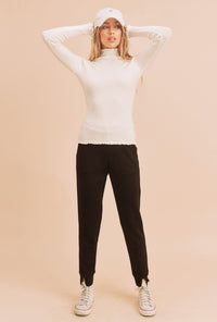 MOCK NECK LETTUCE HEM SWEATER