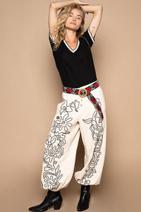 POL PANTS EMBROIDERED DESIGN