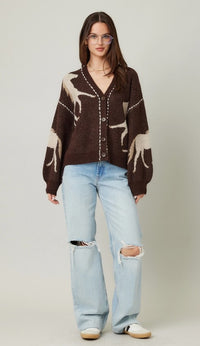HORSE CONTRAST STITCH CARDIGAN