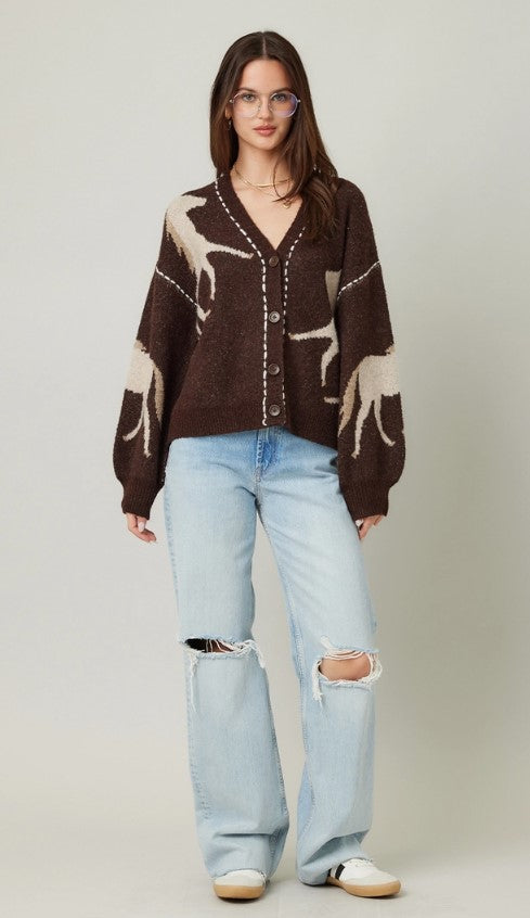 HORSE CONTRAST STITCH CARDIGAN