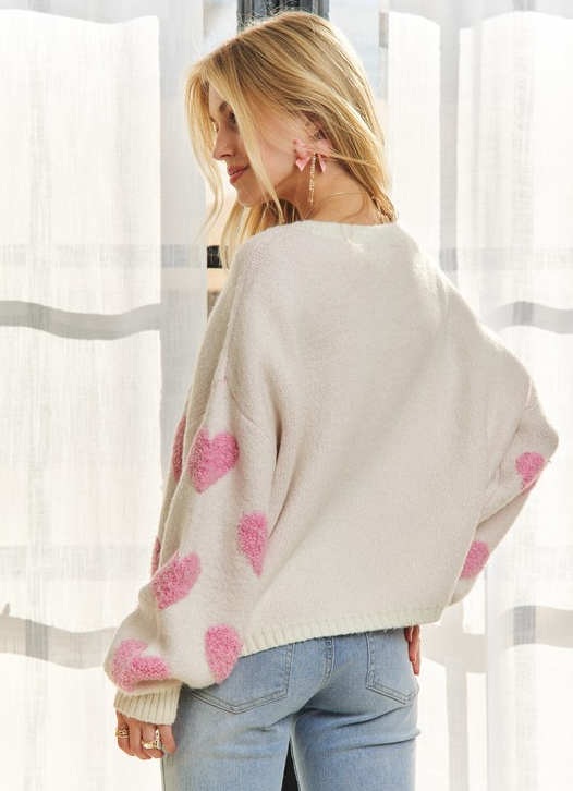 FLUFFY HEART CROP SWEATER