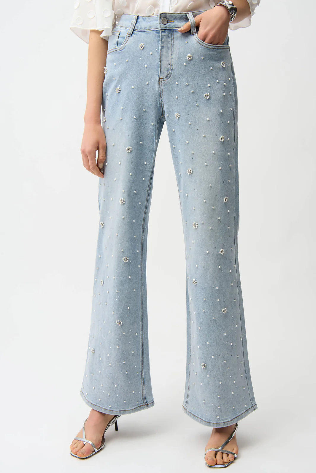 JOSEPH RIBKOFF WIDE LEG JEANS WITH PEARLS