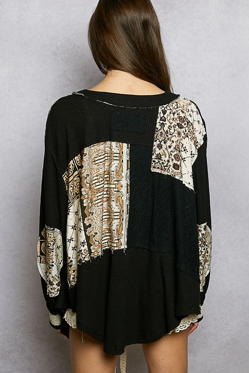 POL TOP V NECK LACE TRIM