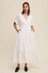 Tiered Collared Cotton Dress