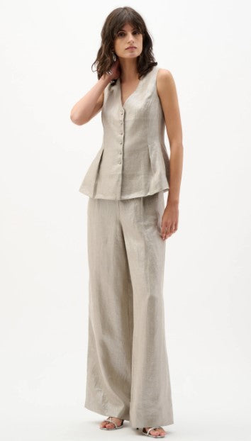 JOSEPH RIBKOFF FOILED LINEN PULL ON PANTS