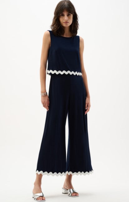 RIBKO JUMPSUIT SILKY KNIT CULOTTE CONTRAST TRIM