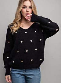 HEART PATTERN BOXY KNIT SWEATER