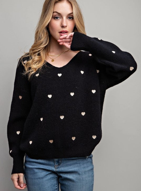 HEART PATTERN BOXY KNIT SWEATER