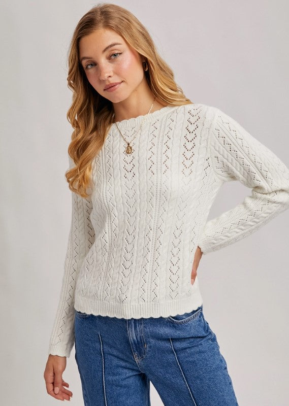 SWEATER SCALLOP EDGE OPEN KNIT