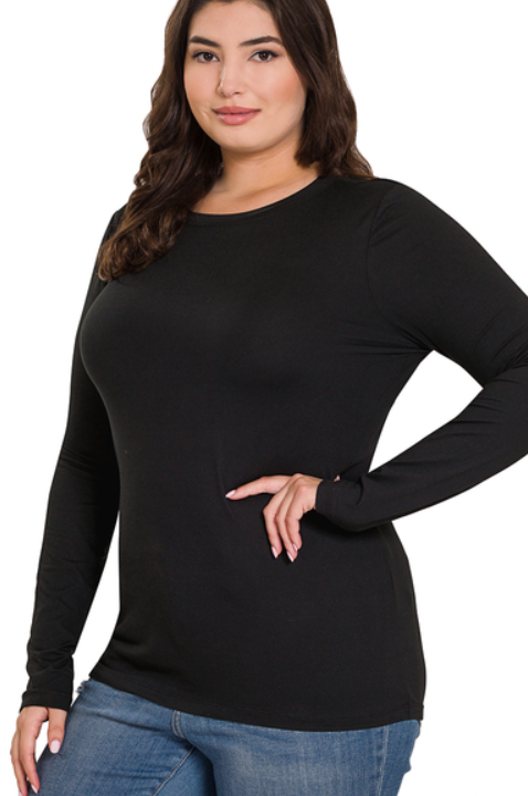 BRUSHED MICROFIBER ROUND NECK LONG SLEEVE