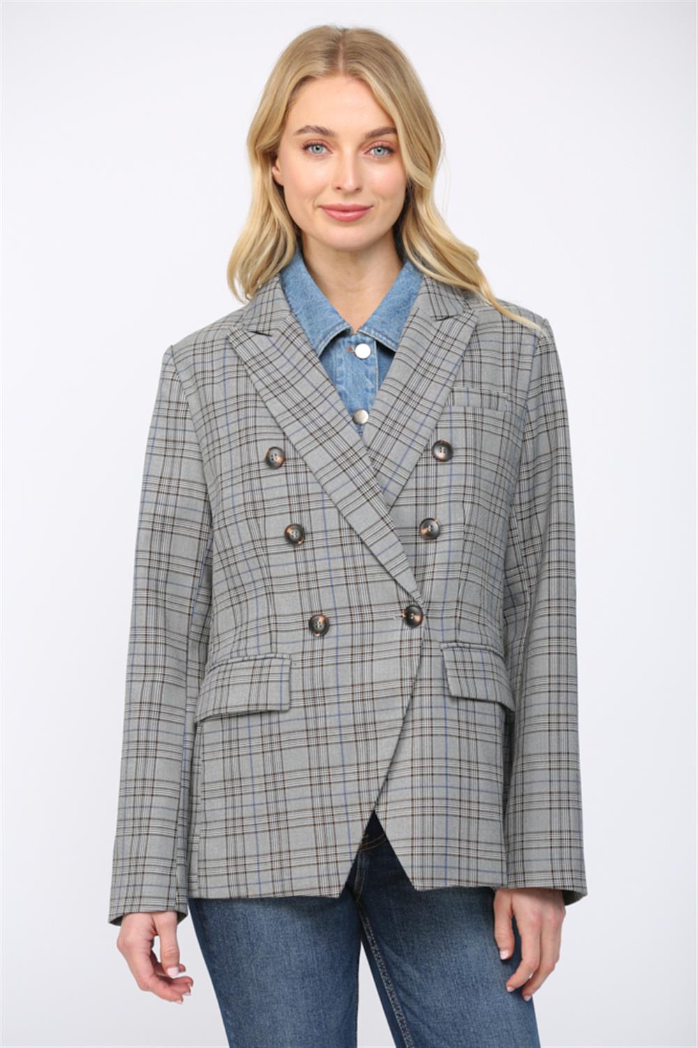 FATE BLAZER DENIM PLAID