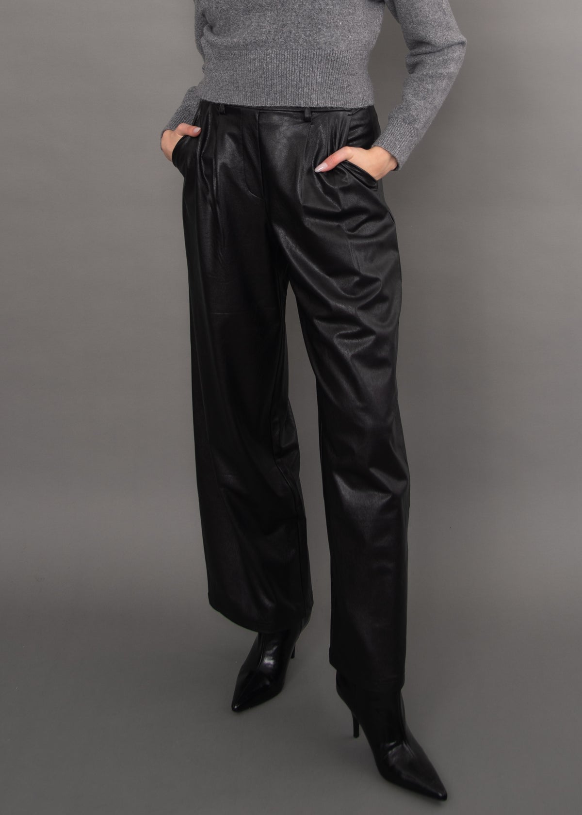 RD PANT WIDE LEG PLEAT FAUX LEATHER