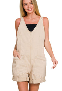 WASHED ROMPER WITH ADJUSTABLE STRAPS & POCKETS