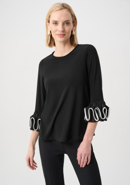 JOSEPH RIBKOFF SILKY KNIT RUFFLED CUFF TOP