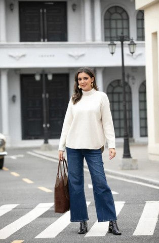 ORANGE SWEATER TURTLENECK KNIT RIBBED
