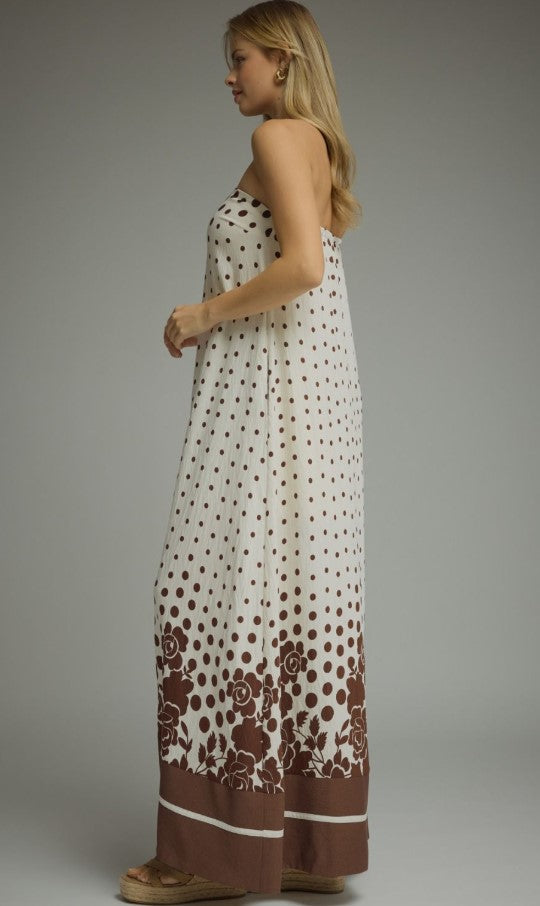 STRAPLESS MAXI BORDER FLORAL DRESS