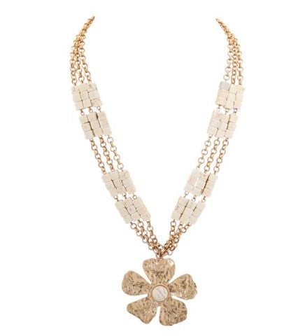 MERX NECKL MULTI LAYER SQUARE BEAD FLOWER