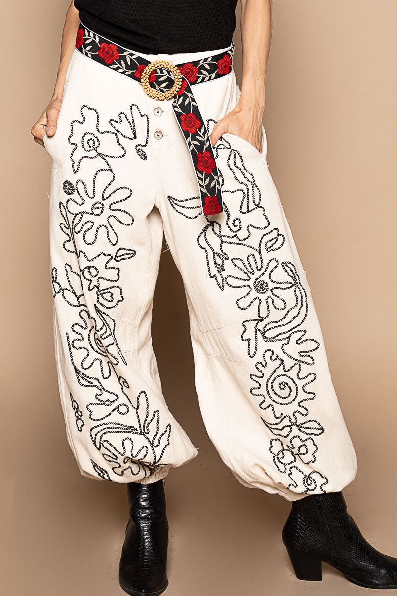 POL PANTS EMBROIDERED DESIGN