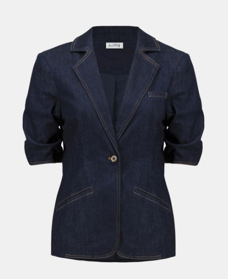 JOSEPH RIBKOFF BLAZER DENIM STRETCH SHORT SLEEVE