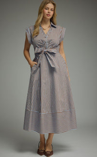 CAP SLEEVE MIDI V NECK DRESS