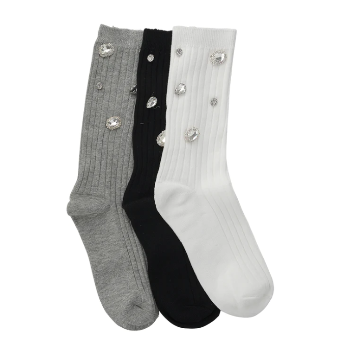 LIM LIM RIBBED SOCKS WITH LARGE CRYSTAL